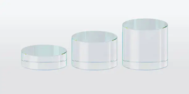 Vector illustration of 3d glass podium. Beauty product display cosmetic minimal scene. Vector cosmetic promotion stage.