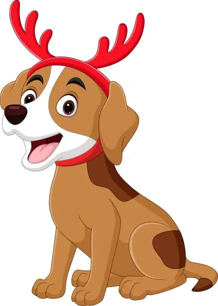 Vector illustration of Cartoon funny dog wearing antlers