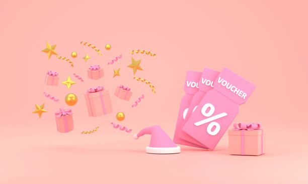 istock gift voucher with gift box and Santa hat 1443166665