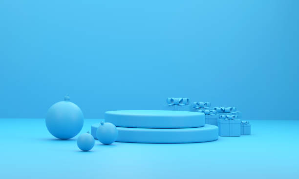 istock mock up scene. geometry podium shape for show product display. stage pedestal or platform. winter christmas background. 1443166716