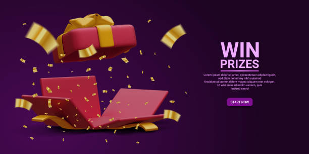istock 3d realistic open gift box and flying gold confetti on dark background. Win Prizes concept. Vector Illustration 1443166784