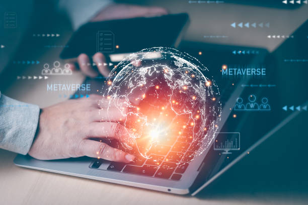 istock Metaverse with business concept, man using computer and touch virtual globe with financial icons future technology, business goals, online communication,graph Screen Icon of a media screen,big data 1443167404