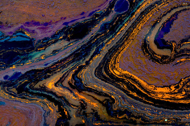 istock Abstract illustration with differently colored line-shaped oily painting 1443171435