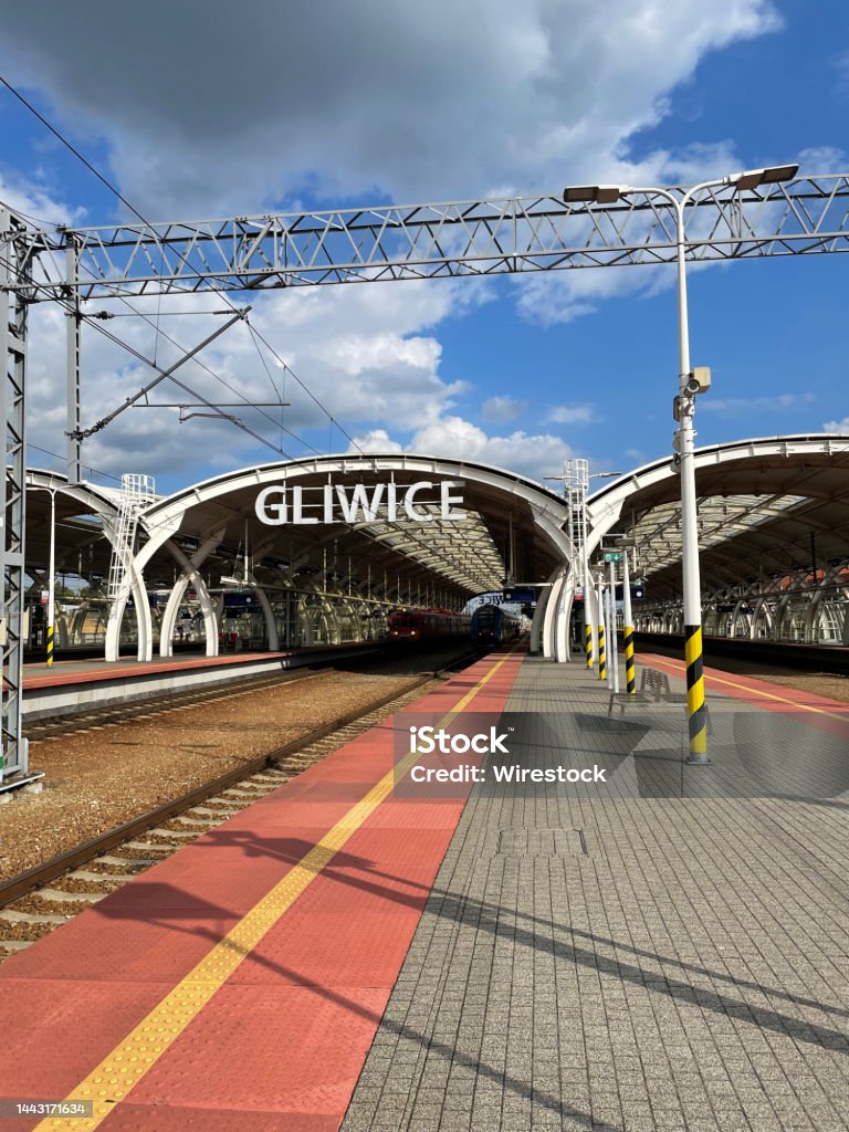 Vertical shot of the Gliwice train station A vertical shot of the Gliwice train station Built Structure Stock Photo