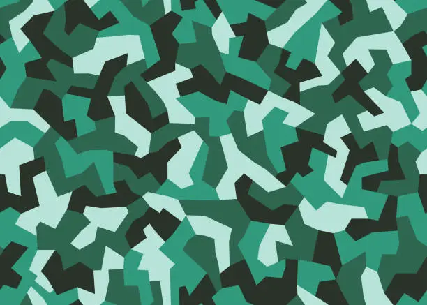 Vector illustration of Geometric camouflage seamless pattern. Abstract modern military urban texture. Green color background. Vector illustration