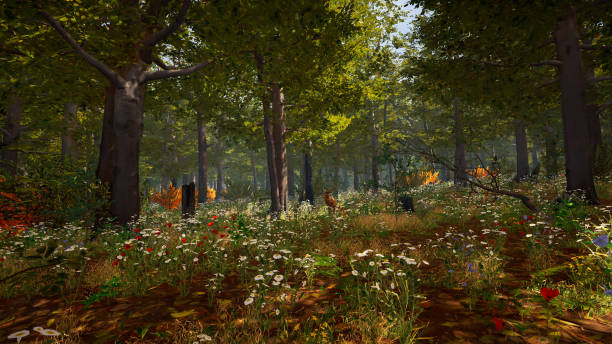 istock Landscape to illustrate sustainable development goals, and ecosystem protection. An immersive natural environment 3D render 1443172760