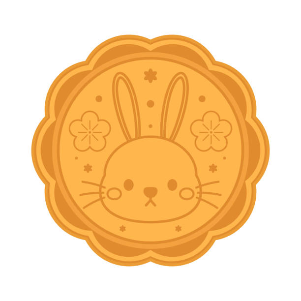 Rabbit face on Moon cake. Moon cake vector. Moon cake, traditional Chinese round pastry eaten during Mid Autumn Festival. Rabbit face on Moon cake. Moon cake vector. Moon cake, traditional Chinese round pastry eaten during Mid Autumn Festival. moon cake stock illustrations