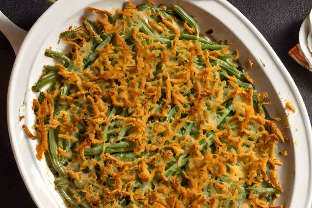 istock Closeup of green bean casserole on plate 1443173836