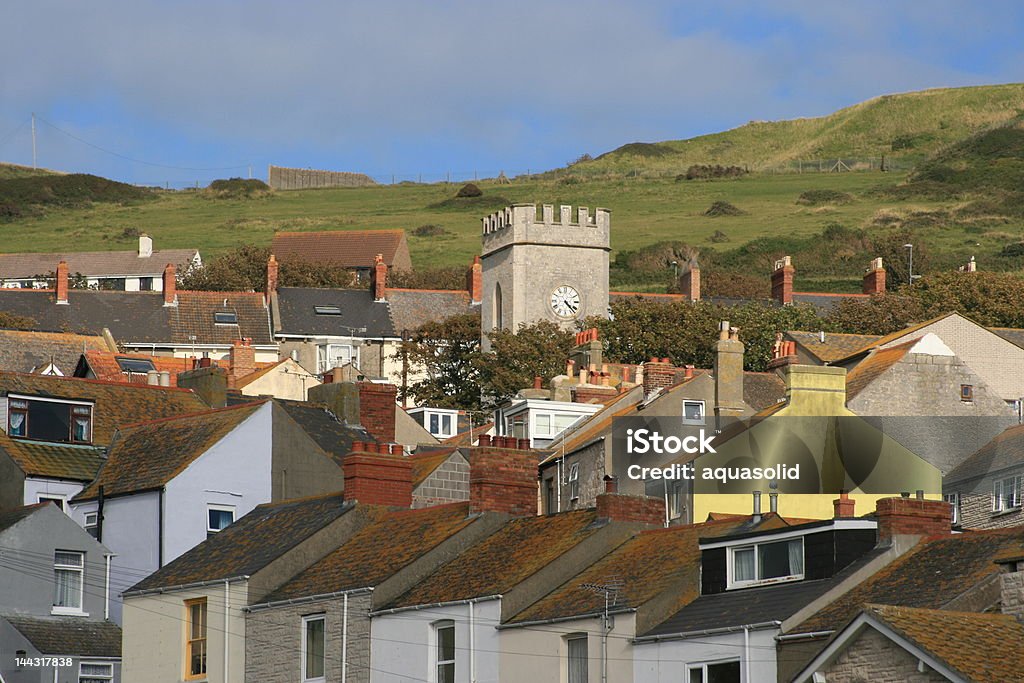 English Stadt am Meer die Dächer und Kirche - Lizenzfrei Anhöhe Stock-Foto