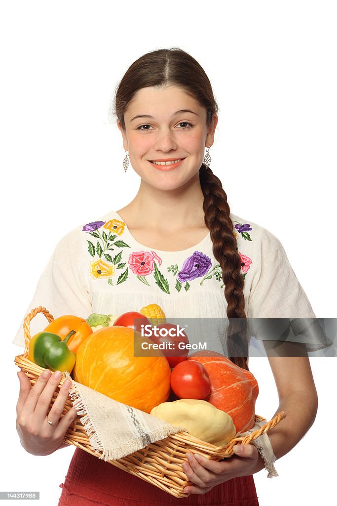 Menina com produtos hortícolas - Royalty-free Abóbora Foto de stock