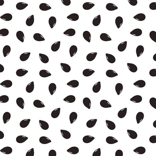 черные семена кунжута узор обои. семена черного кунжута на белом фоне. - sesame black seed white background stock illustrations