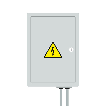 Electrical power switch panel with close door. Fuse box. Isolated vector illustration in flat style on white background.