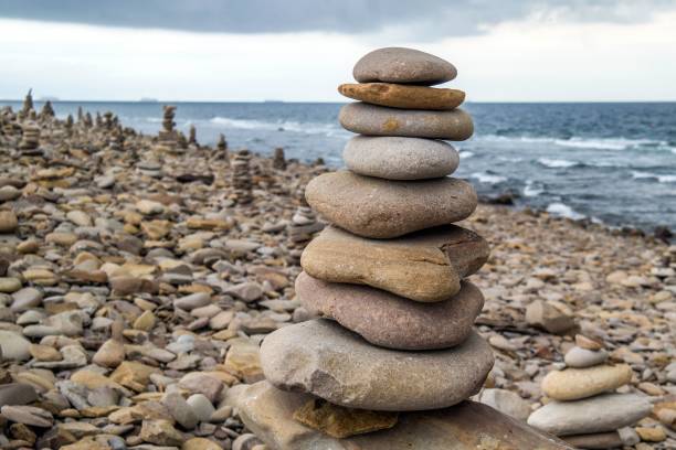 istock Pebble towers on a beach 1443184265