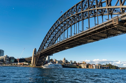 The low-angle shot of Sydney Harbor Bridge. Australia.