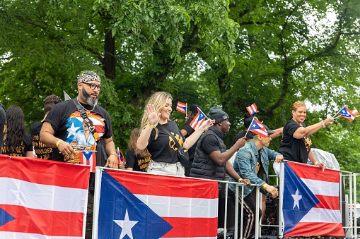 – June 13, 2022: A large crowd of people coming out to celebrate the Puerto Rican Day Parade in New York City