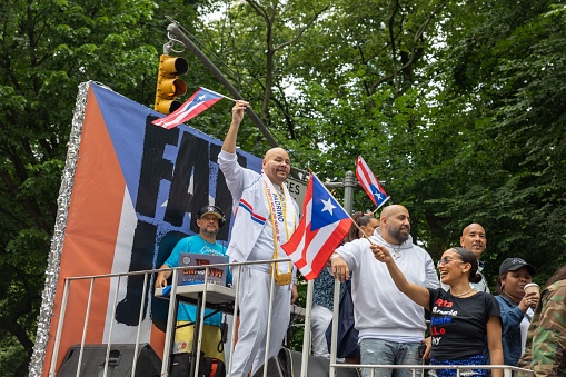 – June 13, 2022: A large crowd of people coming out to celebrate the Puerto Rican Day Parade in New York City