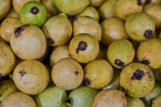 istock Juicy guavas placed on a shelf for sale 1443185406