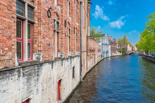 Bruges in Belgium, beautiful typical houses on the canal