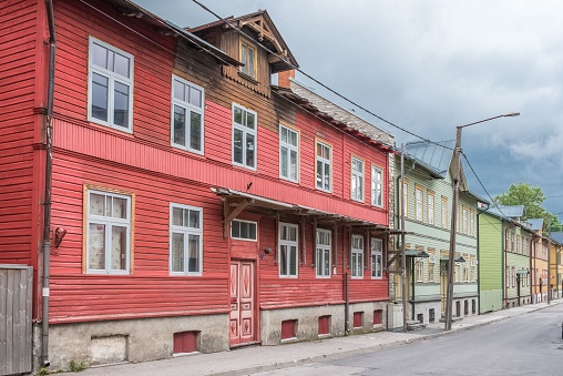 Tallinn in Estonia, wooden colorful houses in Kalamaja neighborhood, typical houses