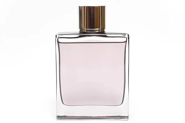 Transparent perfume bottle isolated on white