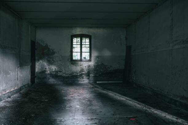 istock Interior view of an empty and abandoned building with a dirty floor 1443188304