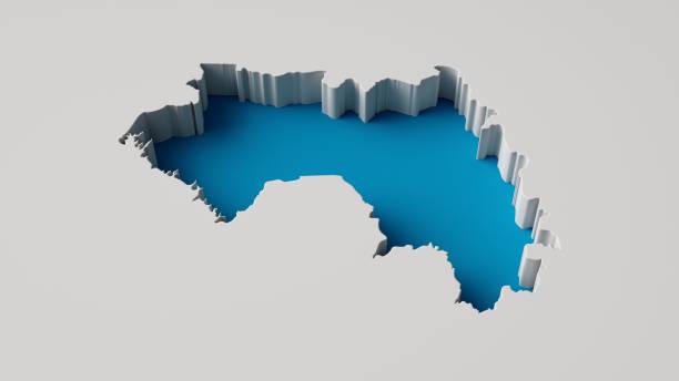 istock Guinea Map's 3d illustration 3d inner extrude map Sea Depth with inner shadow. 1443188932