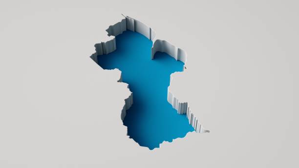 istock 3d illustration of Guyana Map 3d inner extrude map Sea Depth with inner shadow. 1443188940