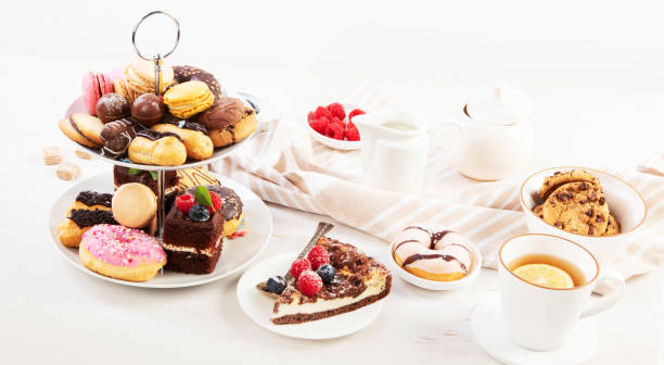 istock Afternoon tea stand with sweet treats. 1443192344