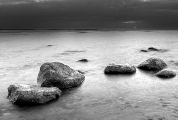 istock Stones on the beach. Black and white photography. 1443193526