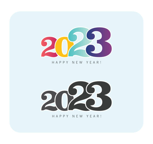 ilustrações de stock, clip art, desenhos animados e ícones de new year 2023 colorful announcement post template on cyan background. happy new year 2023. 2023 happy new year logo text design for social media post.  minimalistic new year trendy background. - 0 3 months