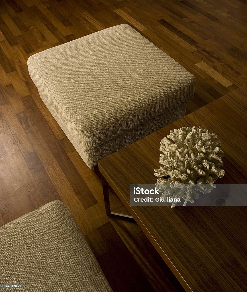 interior design two footstools, table and a coral reef  Brown Stock Photo
