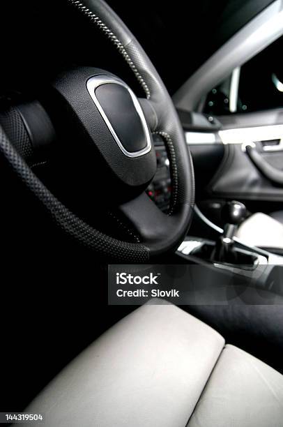 Driver View Of Black And White Car Interior Stock Photo - Download Image Now - Airbag, Aluminum, Car