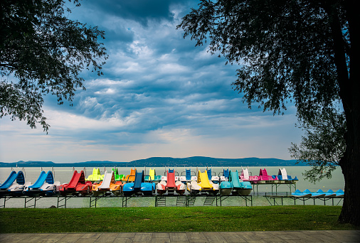 Beautiful Lake Balaton at cloudy sky in Hungary