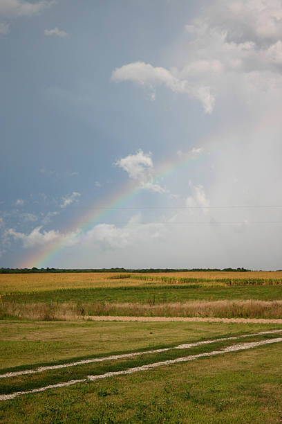 Rainbow after tornado stock photo