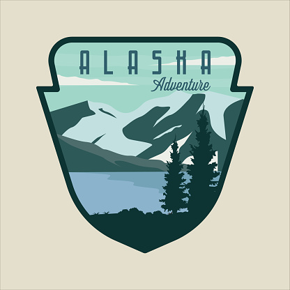alaska travel vector emblem  illustration template graphic design. national park of united states of america banner for travel concept
