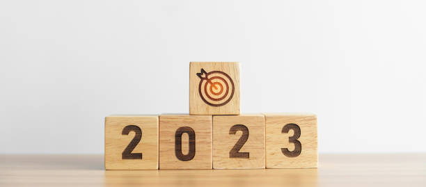 istock 2023 block with dartboard icon. Goal, Target, Resolution, strategy, plan, Action, mission, motivation, and New Year start concepts 1443206065