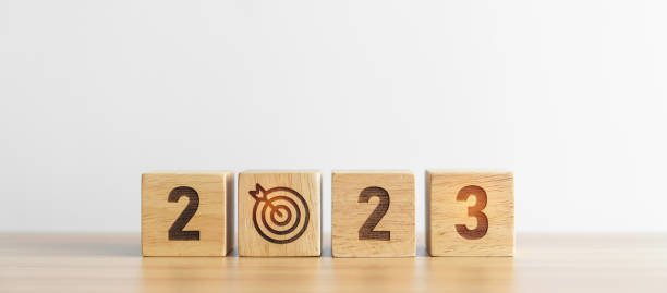 istock 2023 block with dartboard icon. Goal, Target, Resolution, strategy, plan, Action, mission, motivation, and New Year start concepts 1443206066
