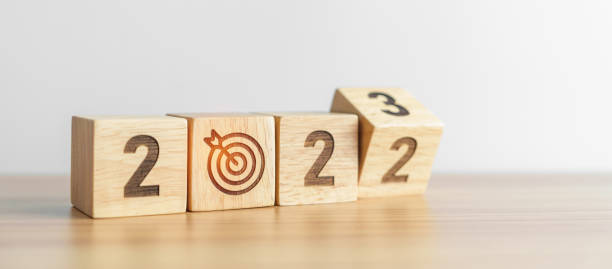 istock 2022 change to 2023 Year block with dartboard icon. Goal, Target, Resolution, strategy, plan, Action, mission, motivation, and New Year start concepts 1443206079