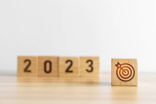istock 2023 block with dartboard icon. Goal, Target, Resolution, strategy, plan, Action, mission, motivation, and New Year start concepts 1443206090