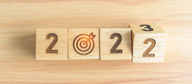 istock 2022 change to 2023 Year block with dartboard icon. Goal, Target, Resolution, strategy, plan, Action, mission, motivation, and New Year start concepts 1443206148