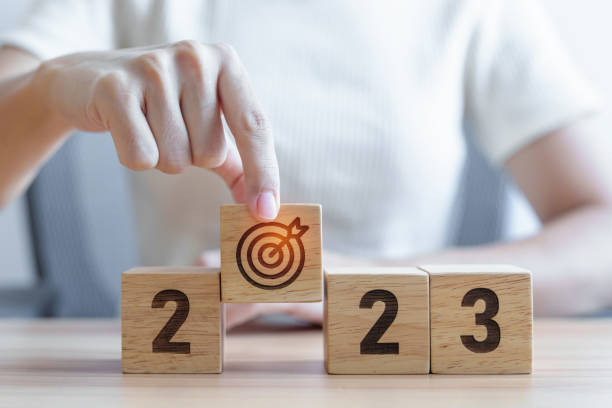 istock 2023 block with dartboard icon. Goal, Target, Resolution, strategy, plan, Action, mission, motivation, and New Year start concepts 1443206242