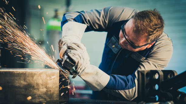 istock Metal worker grinding metal 1443208326