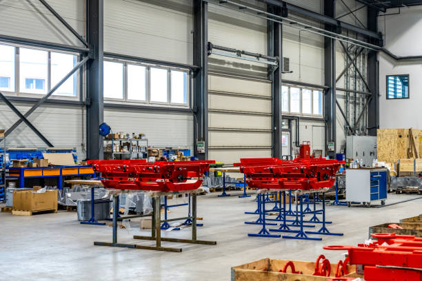 Metal and machineries in factory warehouse.
