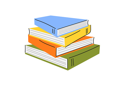 Vector illustration of a set of books in a doodle and sketch drawing style. Cut out design elements on a transparent background on the vector file.