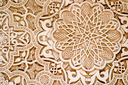 Islamic (Moorish) style, Alhambra, Granada. Detail of wall plaster. Great background.