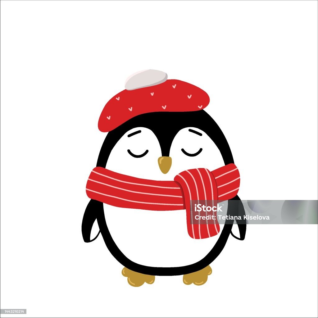 Chú Chim Cánh Cụt Dễ Thương Với Một Chiếc Khăn Quàng Cổ Và Chiếc ...