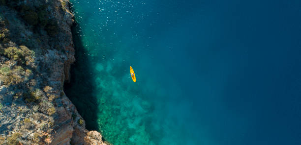 Sea kayaking at beautiful view of Mediterranean sea.