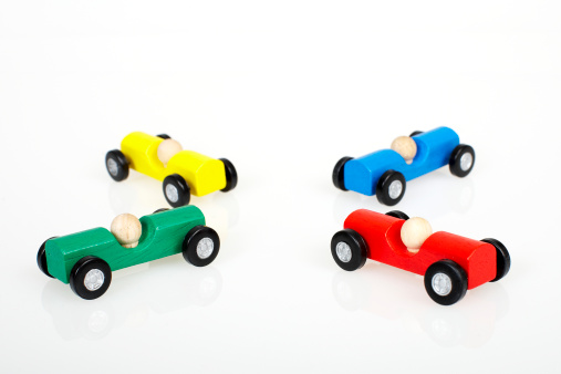 Organization illustrated with colorful wooden toy cars