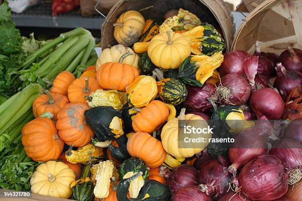 Gourds Frescos Y Cebollas De Venta Foto de stock y más banco de imágenes de Agricultura - Agricultura, Aire libre, Alimento