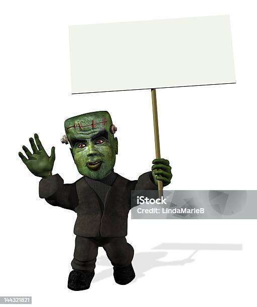 Cartoon Frankenstein With Blank Sign Stock Photo - Download Image Now - Frankenstein, Blank, Cartoon